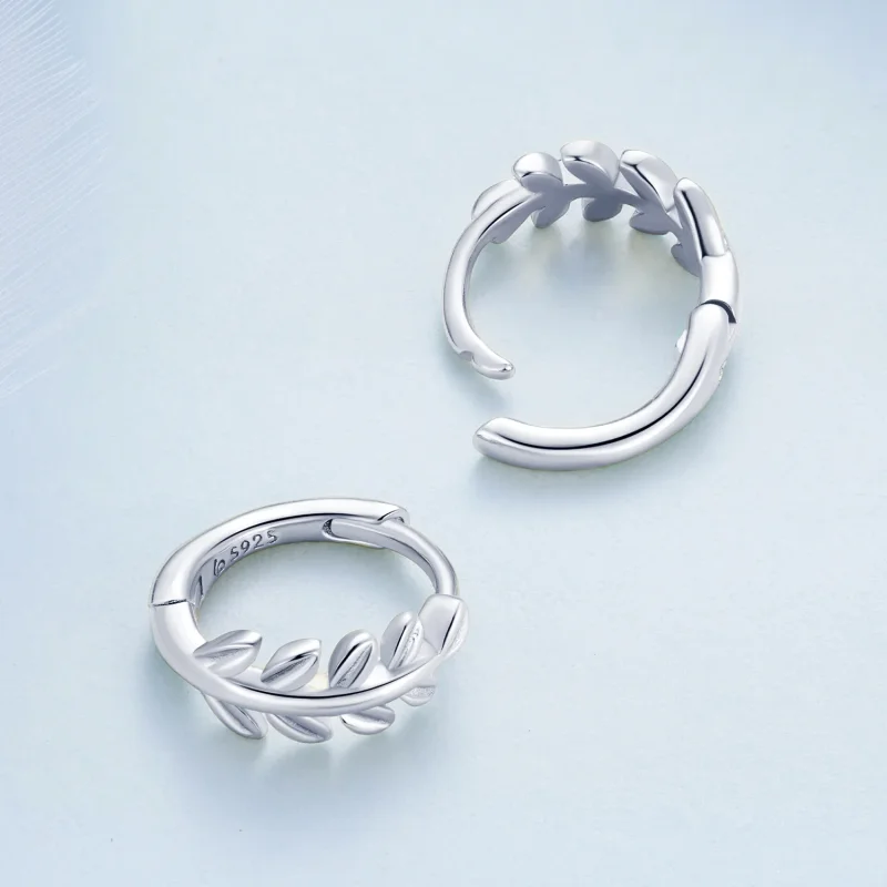 (image for) Pandora-inspired Leaves Hoops Earrings - BSE500-A - View 4