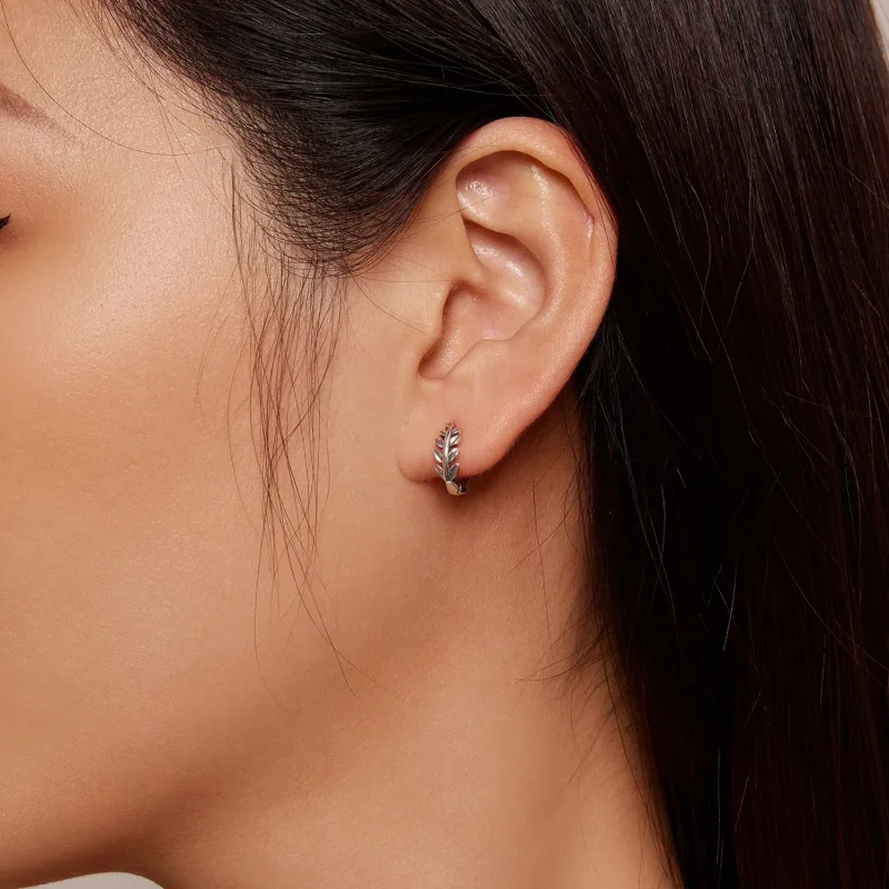 (image for) Pandora-inspired Leaves Hoops Earrings - BSE500-A - View 5