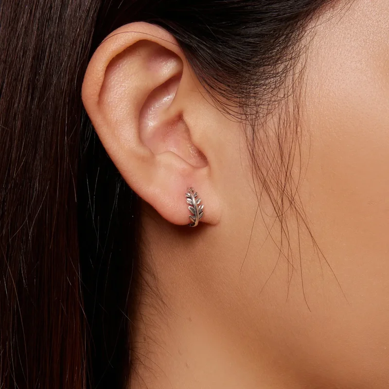 (image for) Pandora-inspired Leaves Hoops Earrings - BSE500-A - View 7