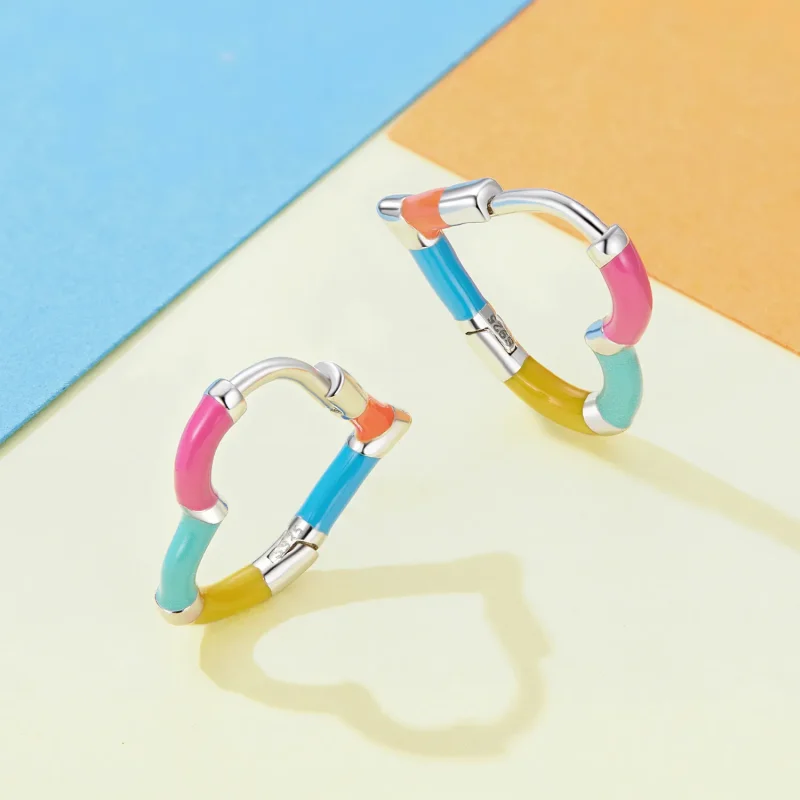 (image for) Pandora-inspired Rainbow Heart Hoops Earrings - SCE1607 - View 3