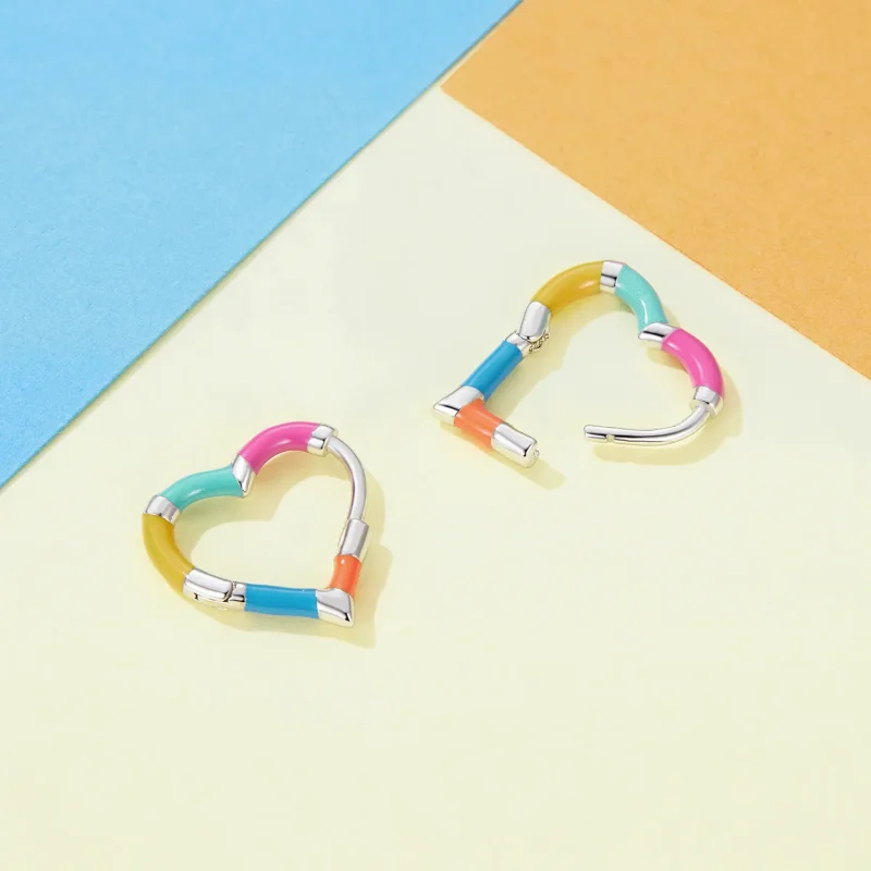 (image for) Pandora-inspired Rainbow Heart Hoops Earrings - SCE1607 - View 4