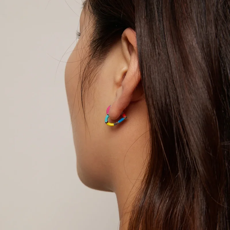 (image for) Pandora-inspired Rainbow Heart Hoops Earrings - SCE1607 - View 5