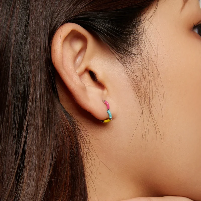 (image for) Pandora-inspired Rainbow Heart Hoops Earrings - SCE1607 - View 7