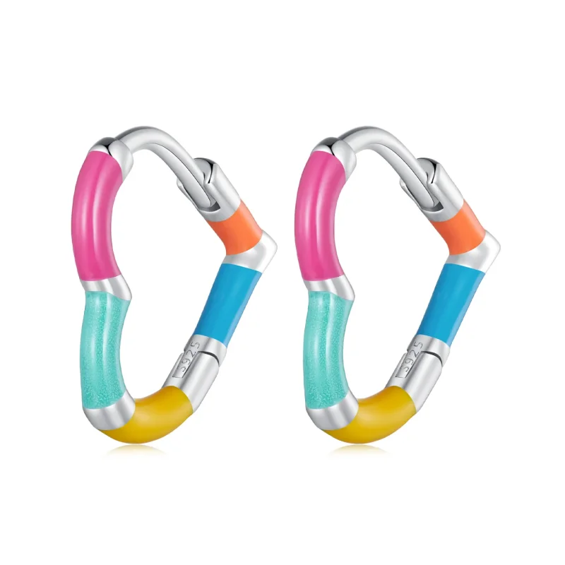 (image for) Pandora-inspired Rainbow Heart Hoops Earrings - SCE1607 - Product Image