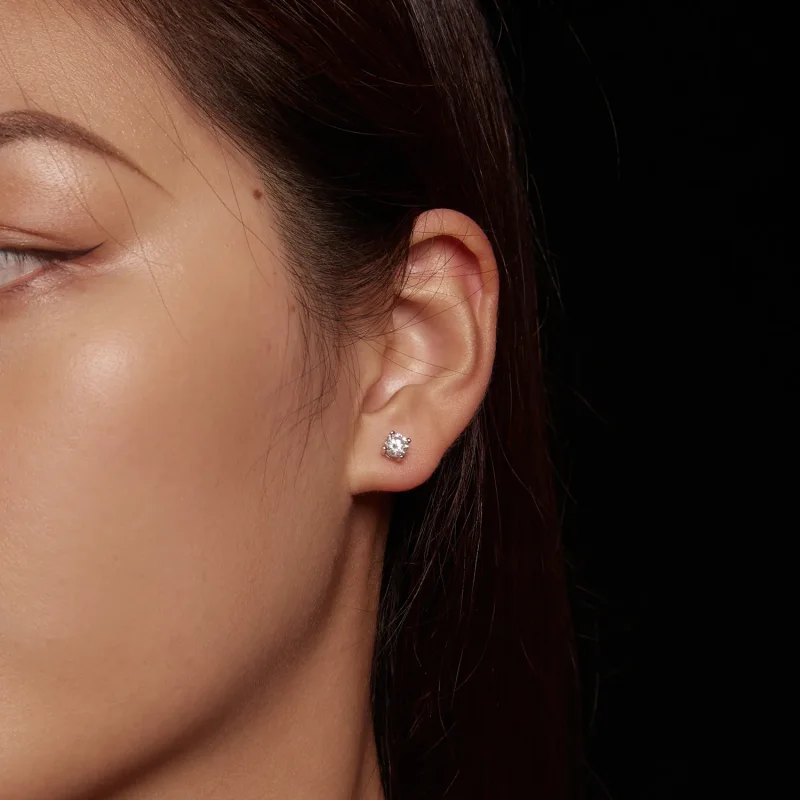 (image for) Pandora Style 0.5 Carat Four Claw Moissanite Stud Earrings - MSE003-S - View 5