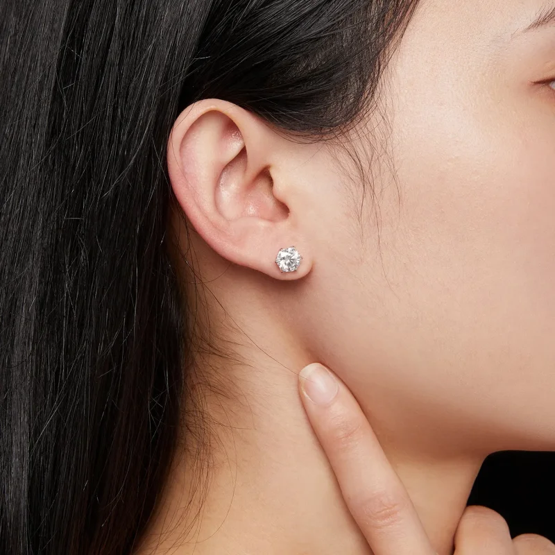 (image for) Pandora Style 1 Carat Moissanite Stud Earrings - MSE021-S - View 6