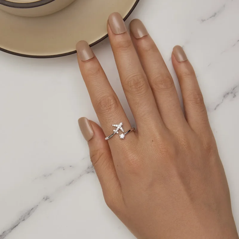 (image for) Pandora Style Airplane Open Ring - SCR623-A - View 3