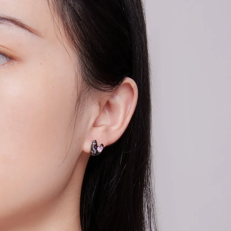 (image for) Pandora Style Black Cat Stud Earrings - SCE1591-D - View 5