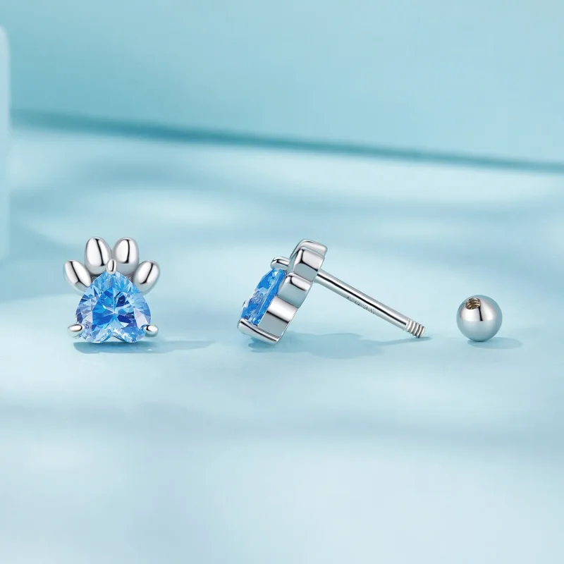 (image for) Pandora Style Blue Dog Paw Stud Earrings - SCE1574-LB - View 4