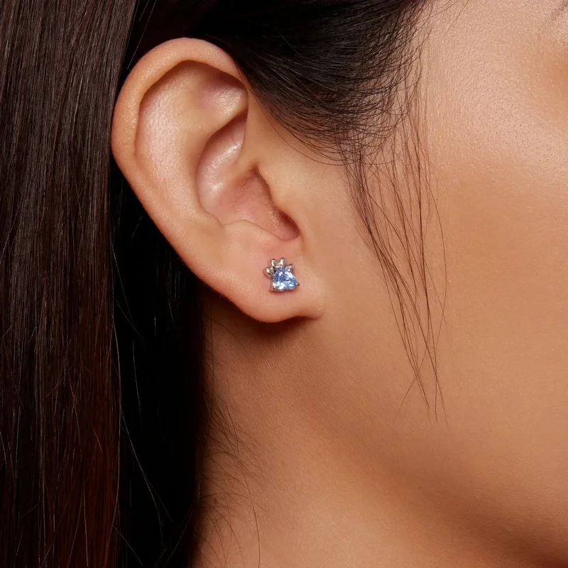 (image for) Pandora Style Blue Dog Paw Stud Earrings - SCE1574-LB - View 7