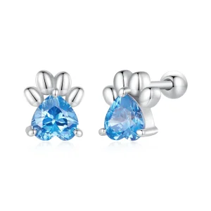 (image for) Pandora Style Blue Dog Paw Stud Earrings - SCE1574-LB