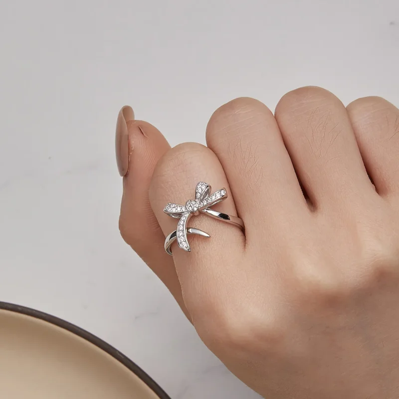 (image for) Pandora Style Bow Tie Open Ring - BSR435 - View 6