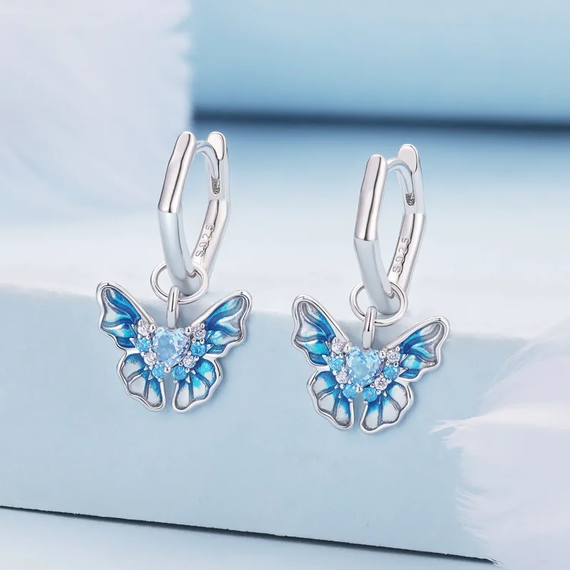 (image for) Pandora Style Butterfly Hoops Earrings - BSE845 - View 2