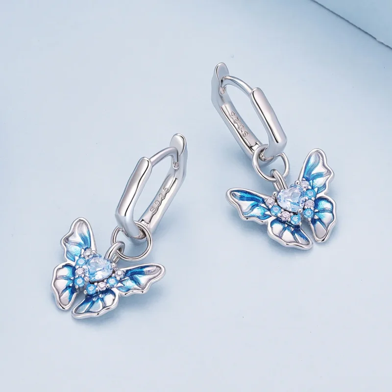 (image for) Pandora Style Butterfly Hoops Earrings - BSE845 - View 3