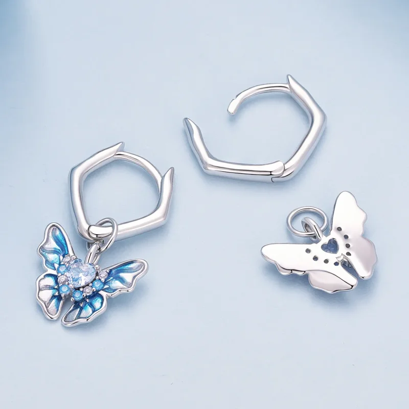 (image for) Pandora Style Butterfly Hoops Earrings - BSE845 - View 4