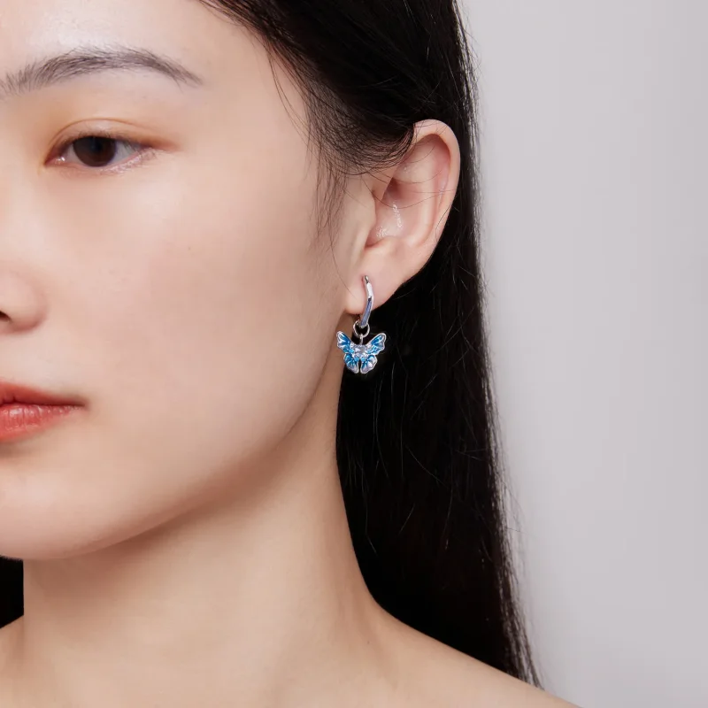 (image for) Pandora Style Butterfly Hoops Earrings - BSE845 - View 5