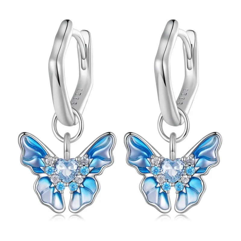 (image for) Pandora Style Butterfly Hoops Earrings - BSE845 - Product Image