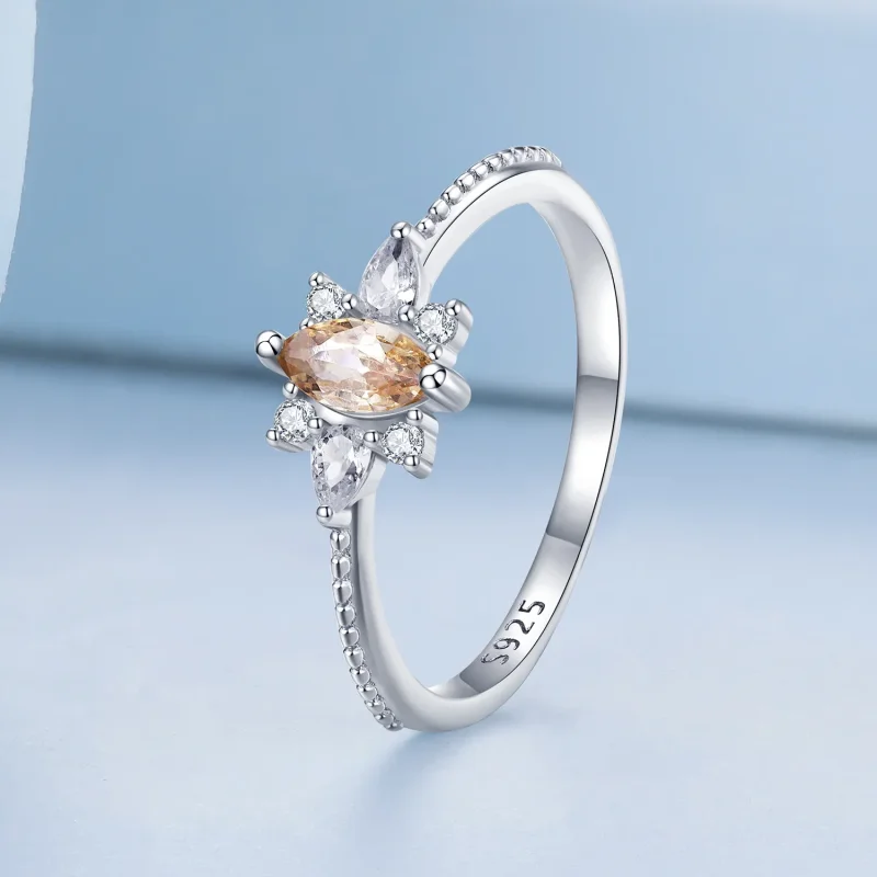 (image for) Pandora Style Champagne Center Stone Ring - BSR437 - View 2