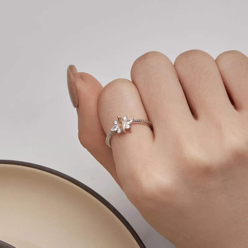 (image for) Pandora Style Champagne Center Stone Ring - BSR437 - View 6