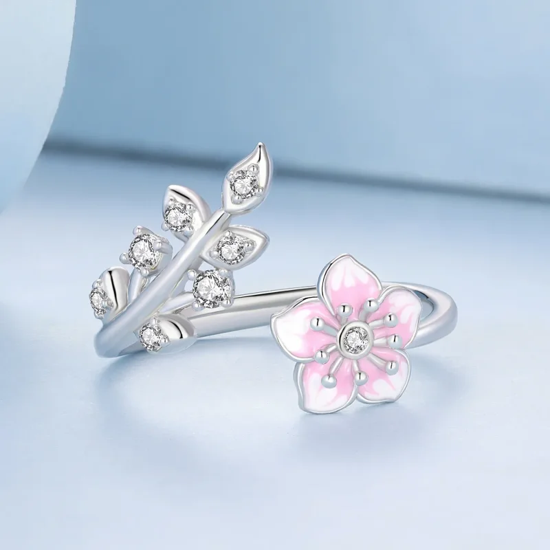 (image for) Pandora Style Cherry Blossoms Open Ring - BSR438 - View 3