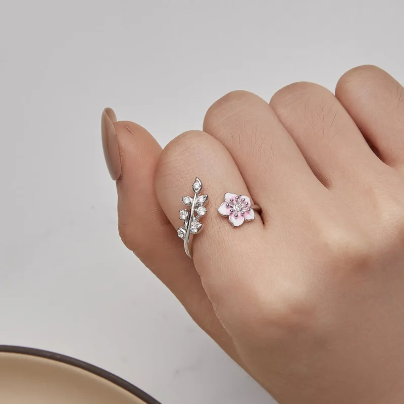 (image for) Pandora Style Cherry Blossoms Open Ring - BSR438 - View 6
