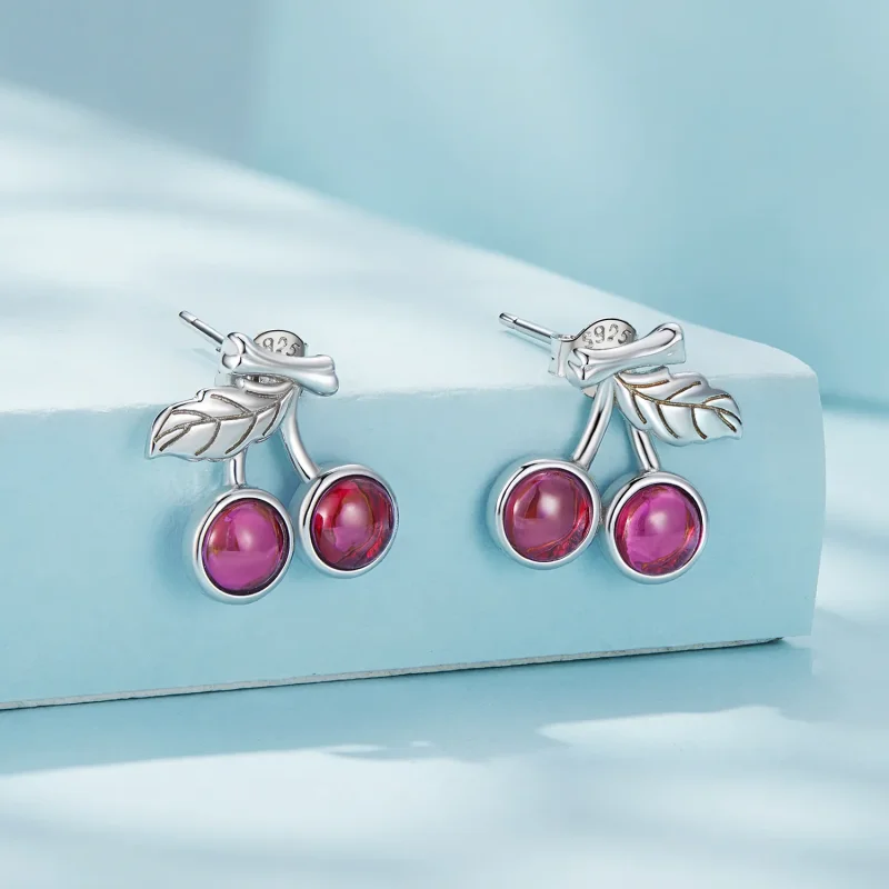 (image for) Pandora-style Cherry Stud Earrings - SCE1604 - View 2