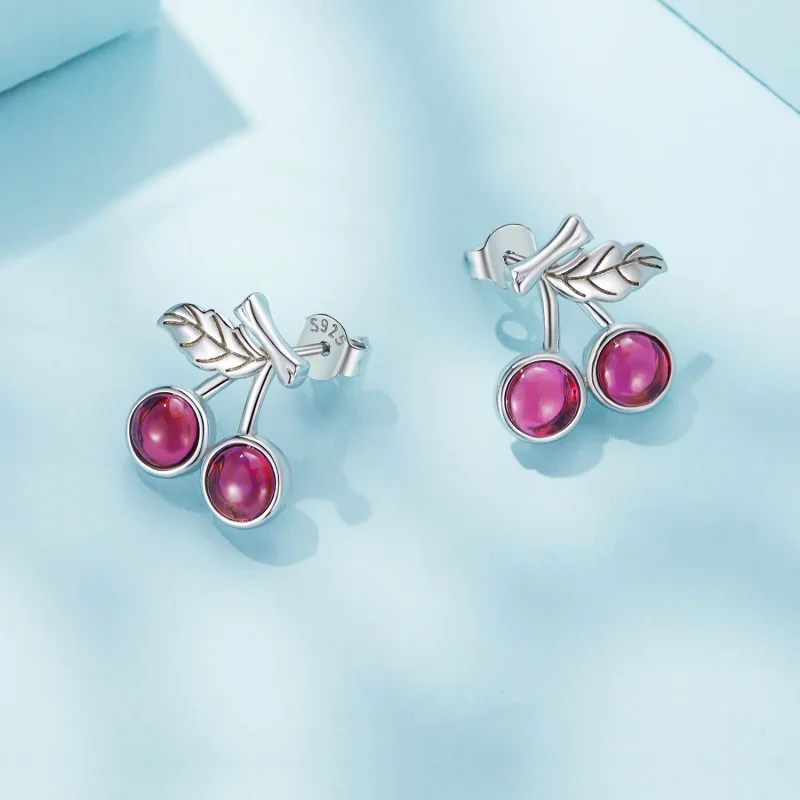 (image for) Pandora-style Cherry Stud Earrings - SCE1604 - View 4