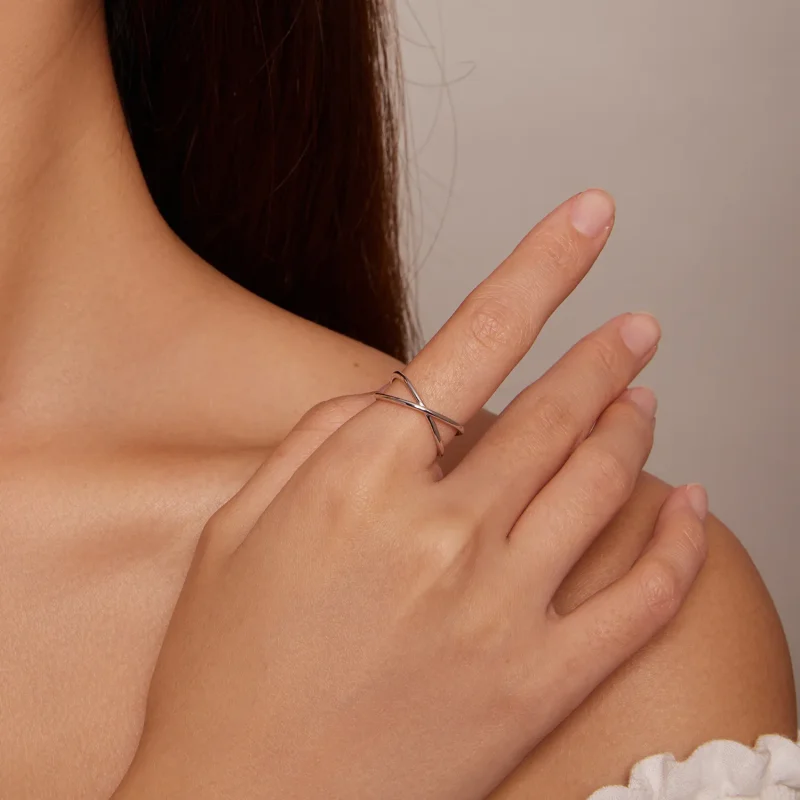 (image for) Pandora Style Crossover Ring - SCR543-A - View 2