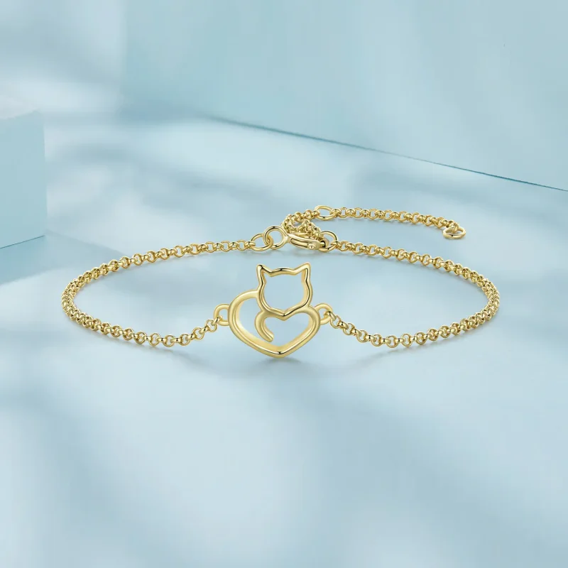 (image for) Pandora Style Cute Cat Gold Plated Bracelet - SCB102-B - View 3