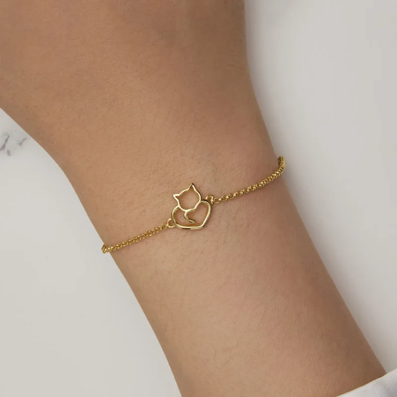 (image for) Pandora Style Cute Cat Gold Plated Bracelet - SCB102-B - View 5