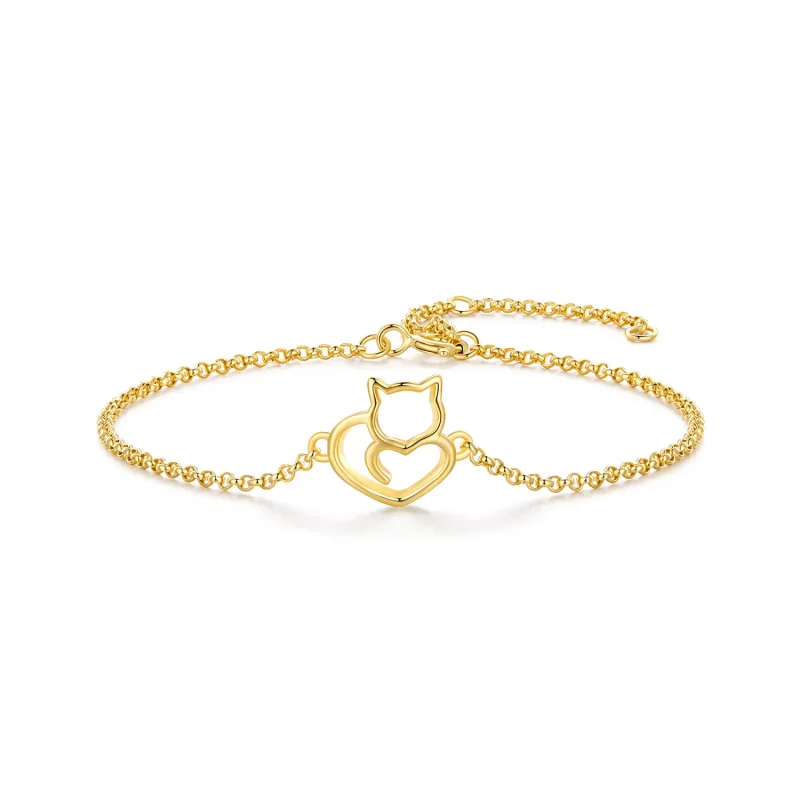 (image for) Pandora Style Cute Cat Gold Plated Bracelet - SCB102-B - Product Image