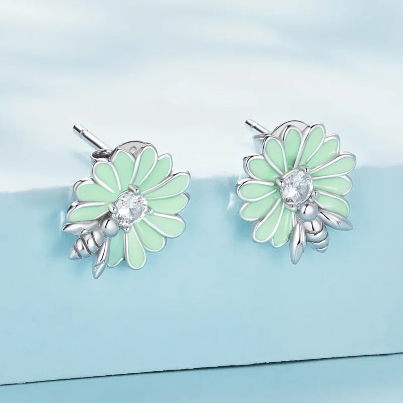 (image for) Pandora-style Daisy Bee Stud Earrings - SCE1598 - View 2