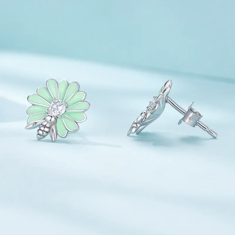 (image for) Pandora-style Daisy Bee Stud Earrings - SCE1598 - View 3