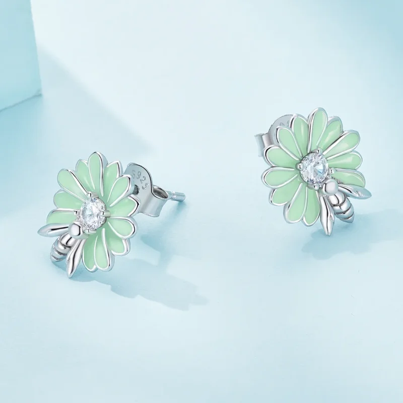 (image for) Pandora-style Daisy Bee Stud Earrings - SCE1598 - View 4
