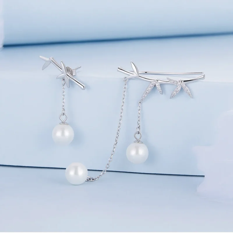 (image for) Pandora Style Delicate Bamboo Shell Beads Dangle Earrings - BSE821 - View 2