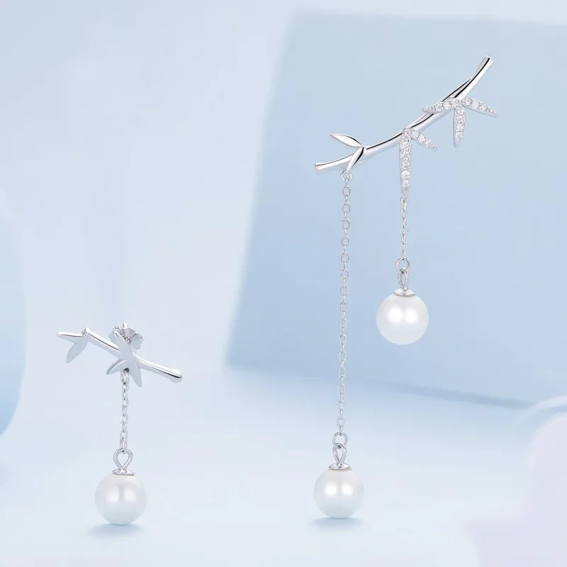 (image for) Pandora Style Delicate Bamboo Shell Beads Dangle Earrings - BSE821 - View 3