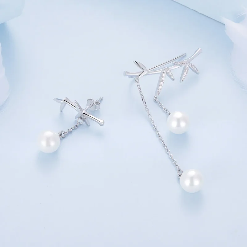 (image for) Pandora Style Delicate Bamboo Shell Beads Dangle Earrings - BSE821 - View 4