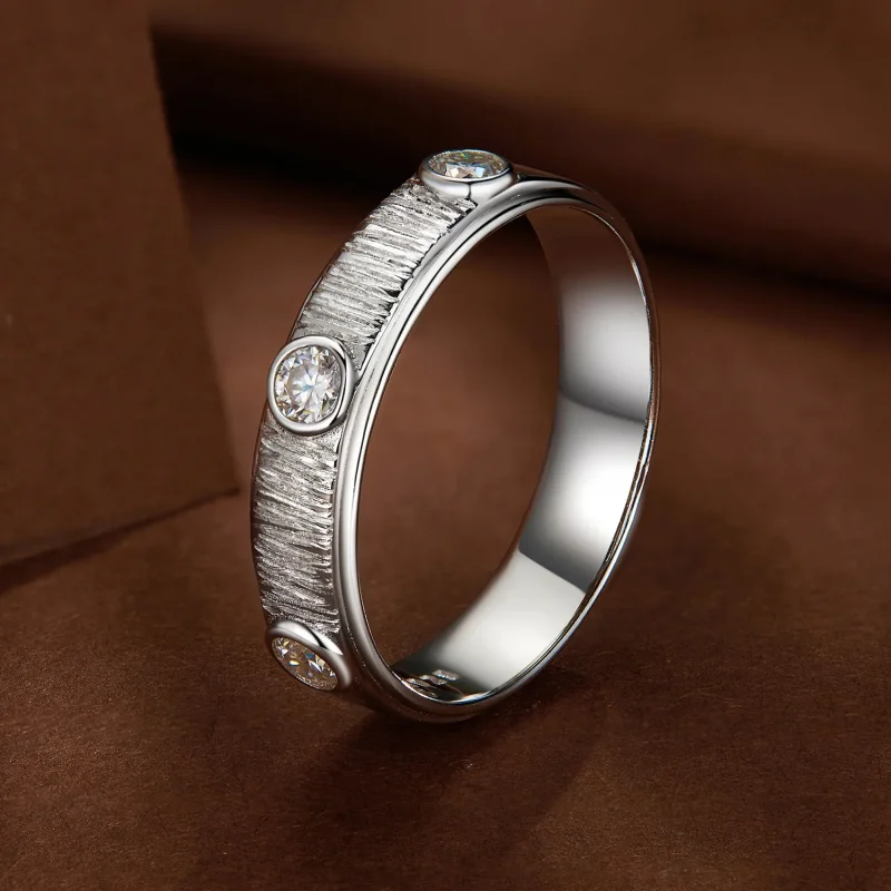 (image for) Pandora Style Delicate Moissanite Band Ring for Men - MSR032 - View 2