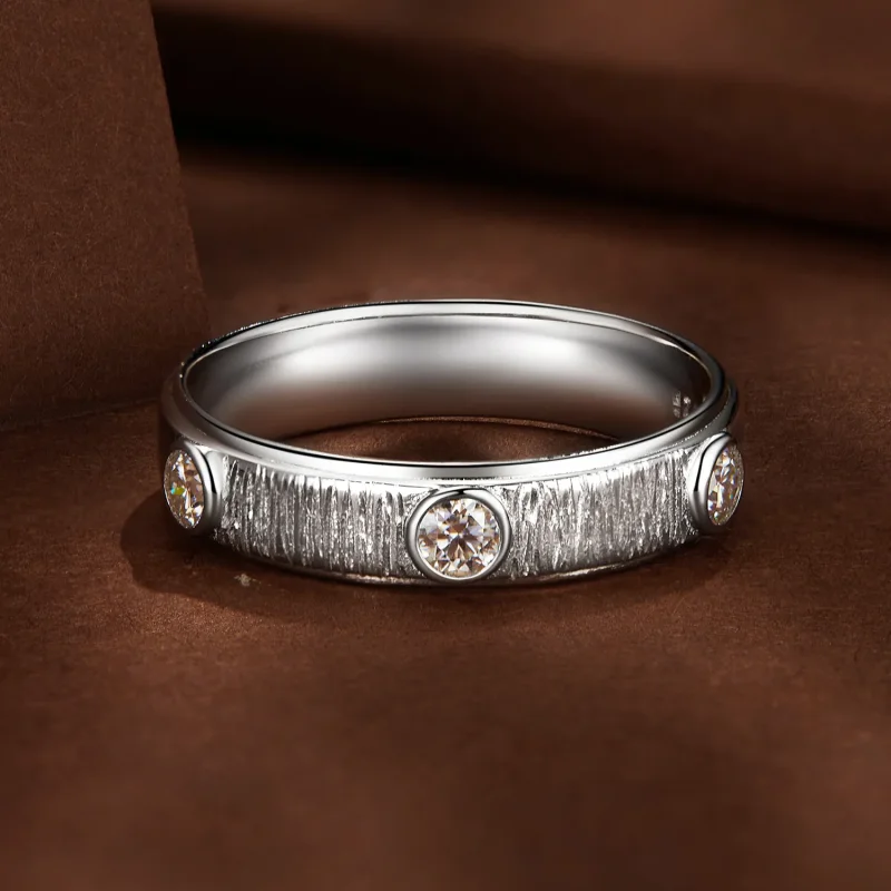 (image for) Pandora Style Delicate Moissanite Band Ring for Men - MSR032 - View 3