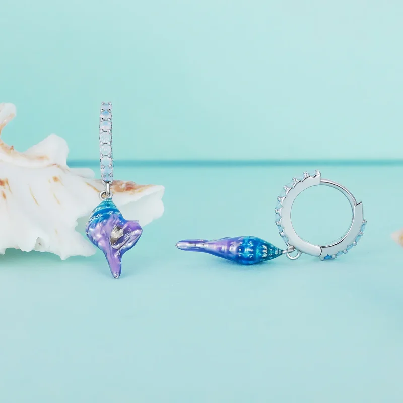 (image for) Pandora Style Dream Conch Hoops Earrings - BSE841 - View 2