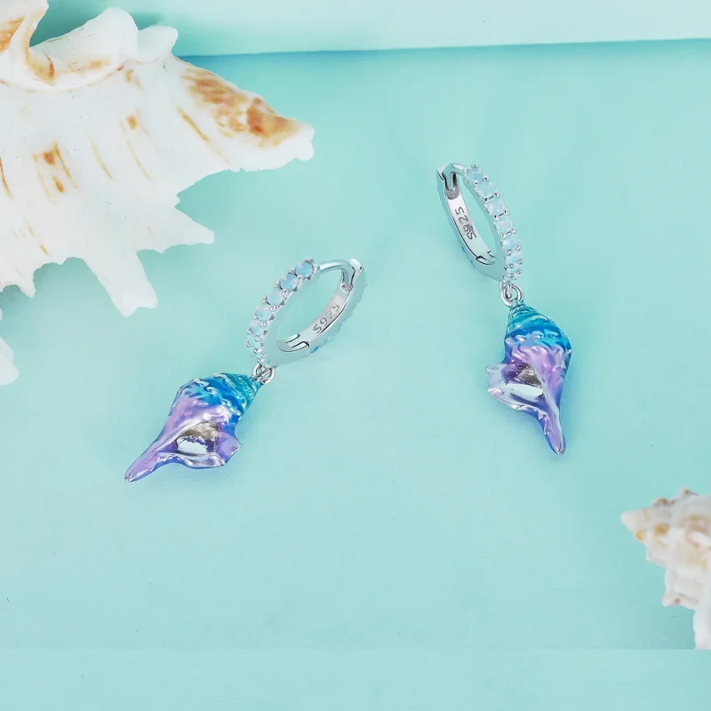 (image for) Pandora Style Dream Conch Hoops Earrings - BSE841 - View 3