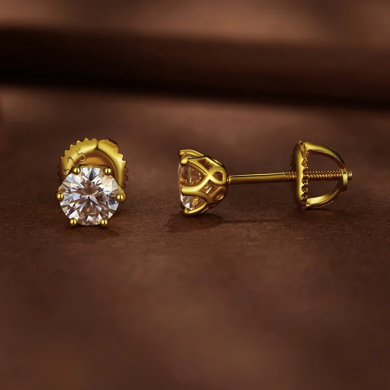 (image for) Pandora Style Gold Plated 0.5 Carat Six-Claw Moissanite Stud Earrings - MSE004-B - View 2