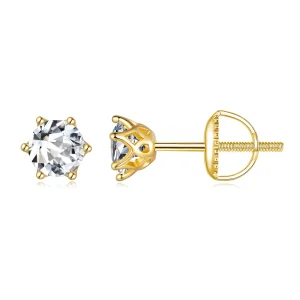 (image for) Pandora Style Gold Plated 0.5 Carat Six-Claw Moissanite Stud Earrings - MSE004-BS
