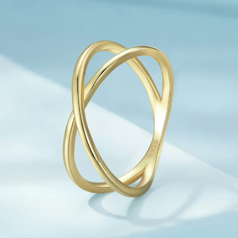 (image for) Pandora Style Gold Plated Crossover Ring - SCR543-B - View 2