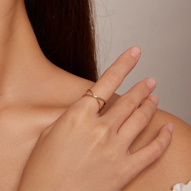 (image for) Pandora Style Gold Plated Crossover Ring - SCR543-B - View 4