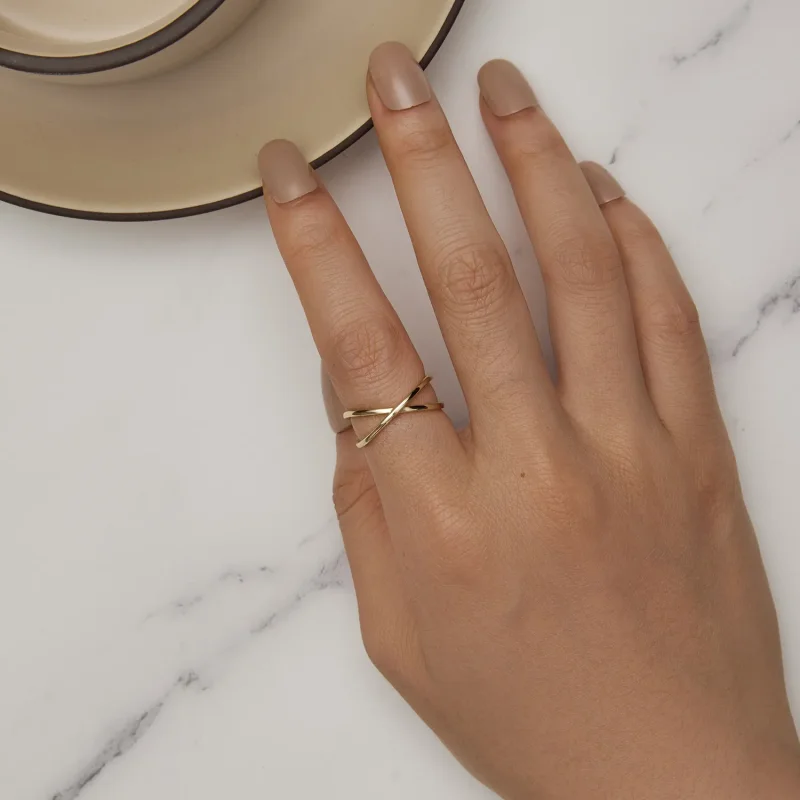 (image for) Pandora Style Gold Plated Crossover Ring - SCR543-B - View 5