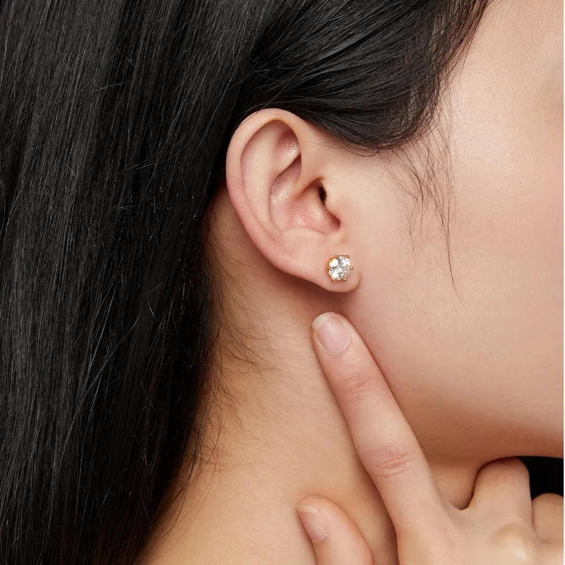 (image for) Pandora Style Gold Plated One Carat Six-Claw Moissanite Stud Earrings - MSE004-B - View 6