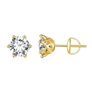 (image for) Pandora Style Gold Plated One Carat Six-Claw Moissanite Stud Earrings - MSE004-BL