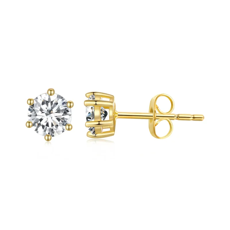 (image for) Pandora Style Gold Plated Shiny Zircon Stud Earrings - BSE615-4B - Product Image