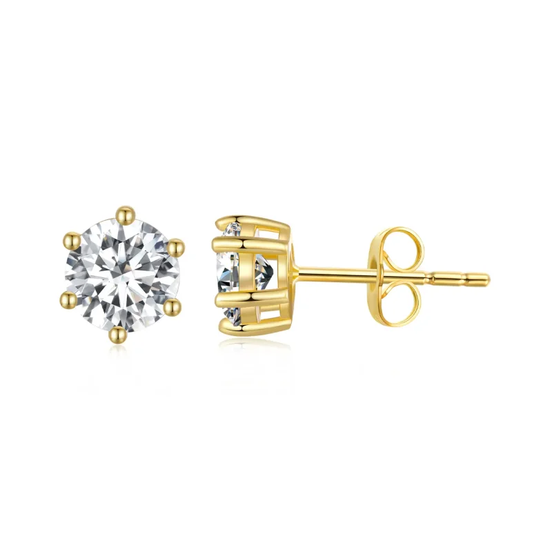 (image for) Pandora Style Gold Plated Shiny Zircon Stud Earrings - BSE615-5B - Product Image